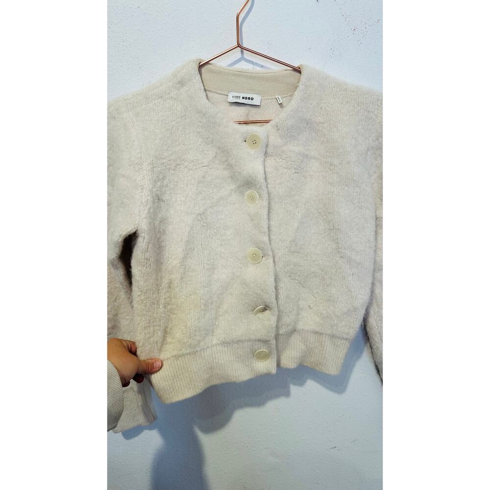 SANDRO OFF-WHITE Knit Alpaca Wool Blend Creamy Button Knot Cardigan size 0 - Picture 13 of 16